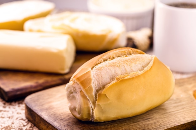 French bread, Brazilian bread served hot, with butter and coffee. Afternoon snack