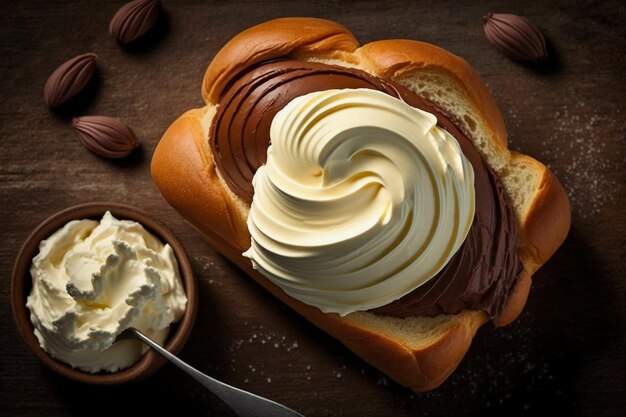 French brioche bread and cream mascarpone cheese choco