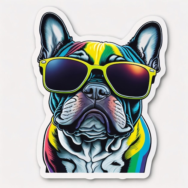 French bulldog wearing colorful sunglass