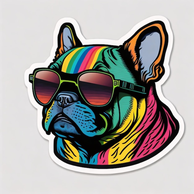 French bulldog wearing colorful sunglass