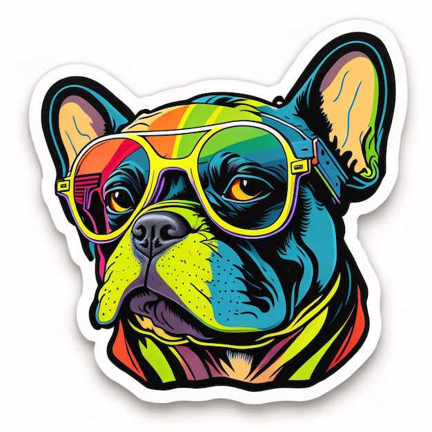 French bulldog wearing colorful sunglass