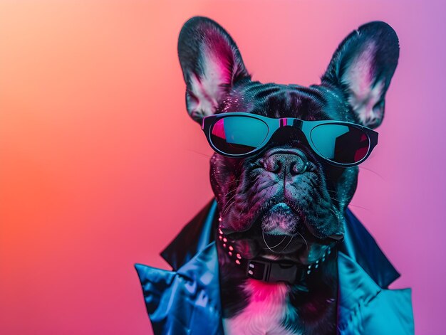 french bulldog wearing fancy suit and sunglasses