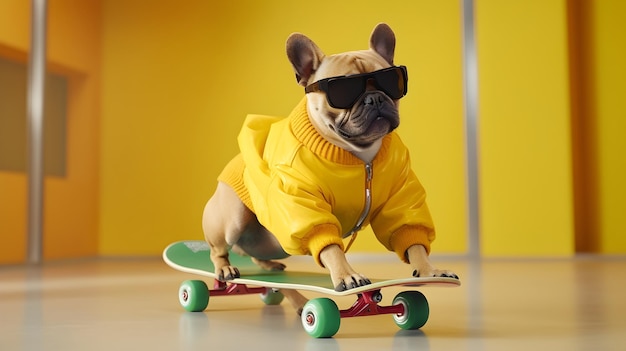 French bulldog wearing a neon yellow turtle neck UHD Wallpaper