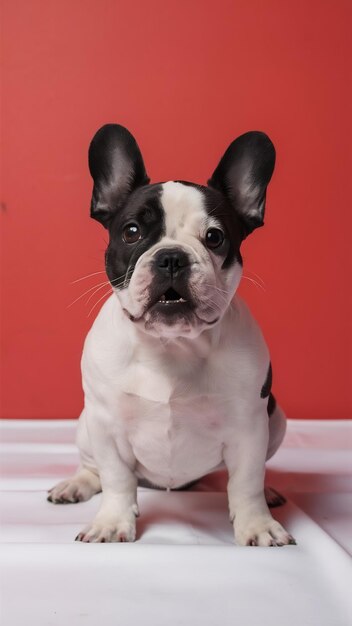 French bulldog young dog is posing cute playful white and black dog on white