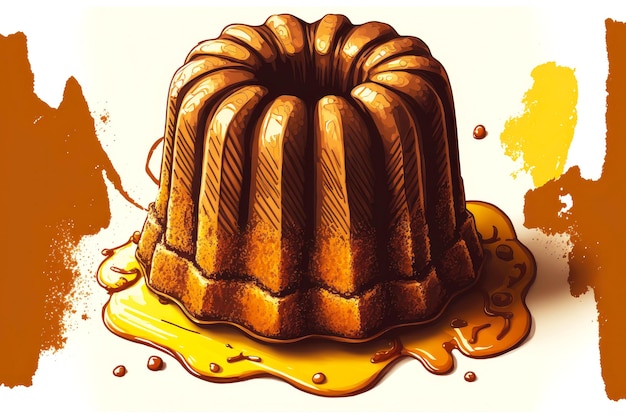 French canele cake in chocolate glaze on white background