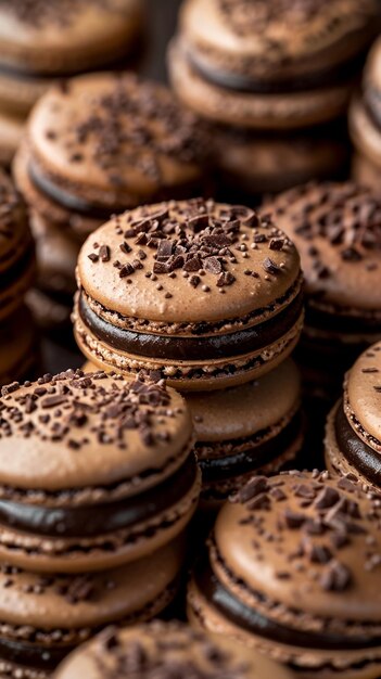 French cocoa chocolate macarons background