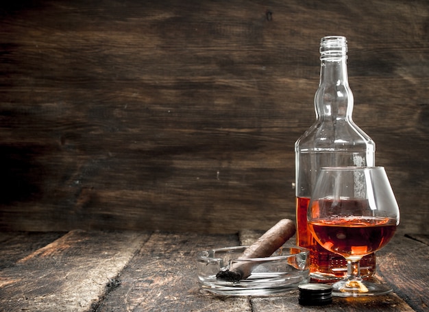 French cognac with a smoking cigar