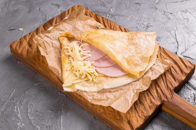 French crepe pancakes stuffed ham and cheese