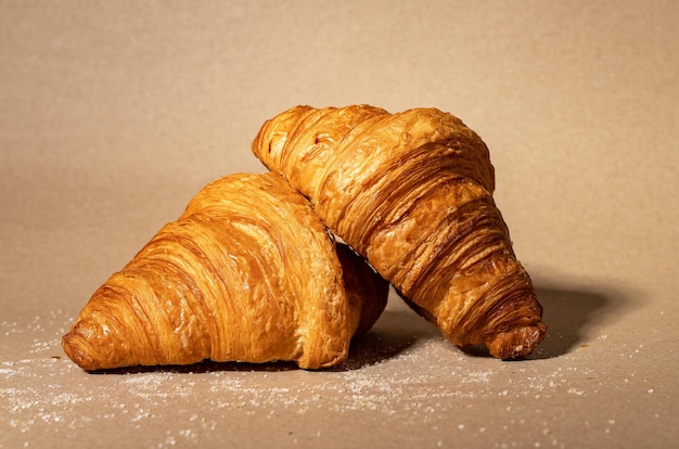 French croissants composition on kraft Sweet bakery Bake dessert food