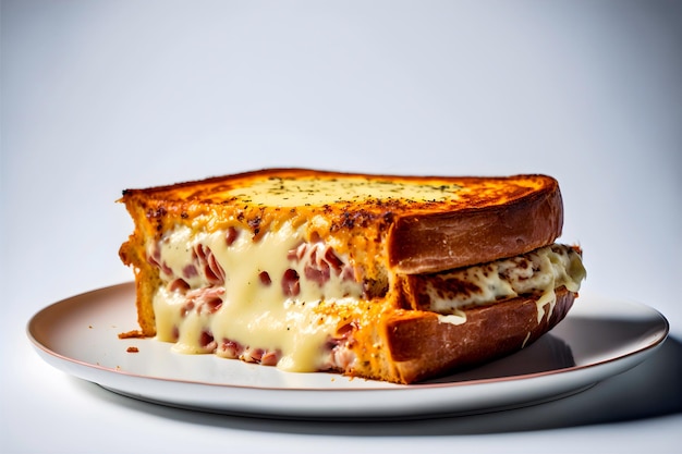 French Croque Monsieur with ham cheese and dijon mustard