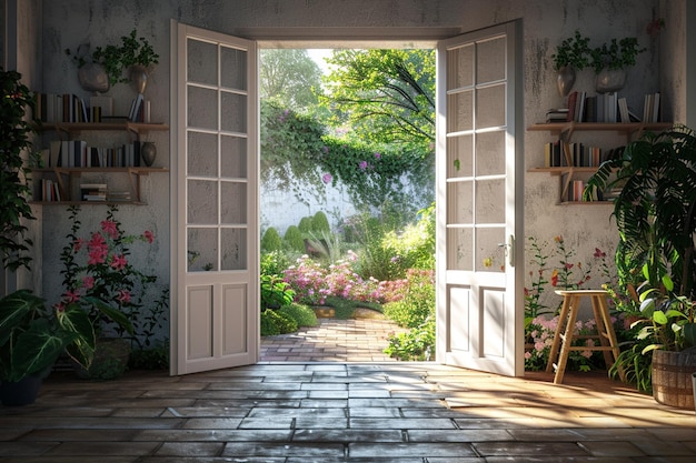 French doors leading to a charming garden