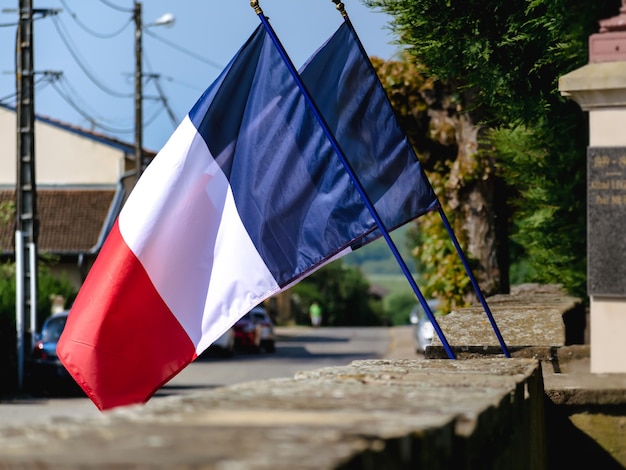 French flag floating with the wind national symbol blue white red celebration day France Europe