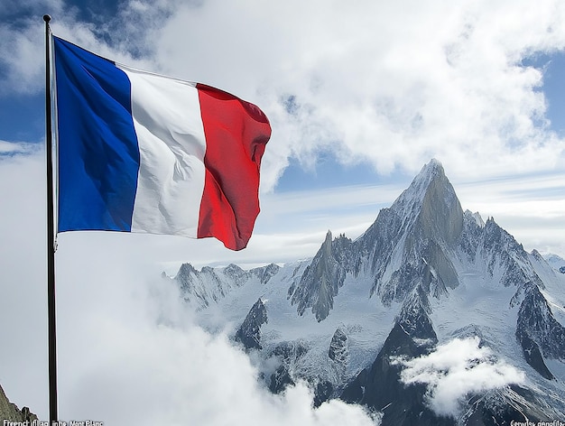 French Flag on Mont Blanc Alps