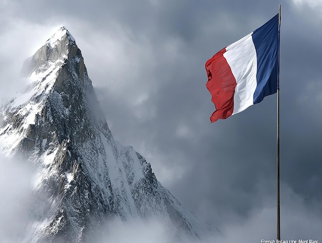 French Flag on Mont Blanc Alps