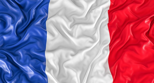 Photo french flag with folds and wrinkles 3d render