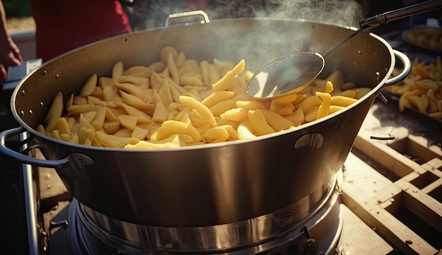 French fries are fried in a large pot close up with Generative AI Technology