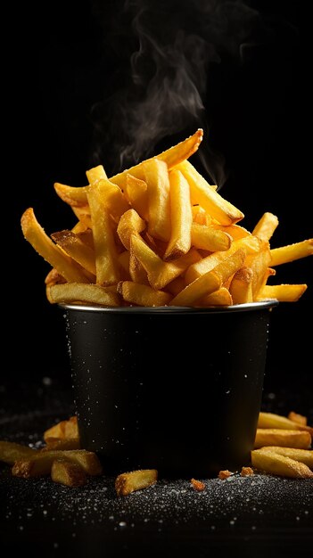 French Fries on Black Table in Dim Light