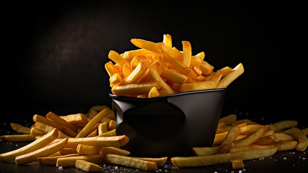 French Fries on Black Table in Dim Light