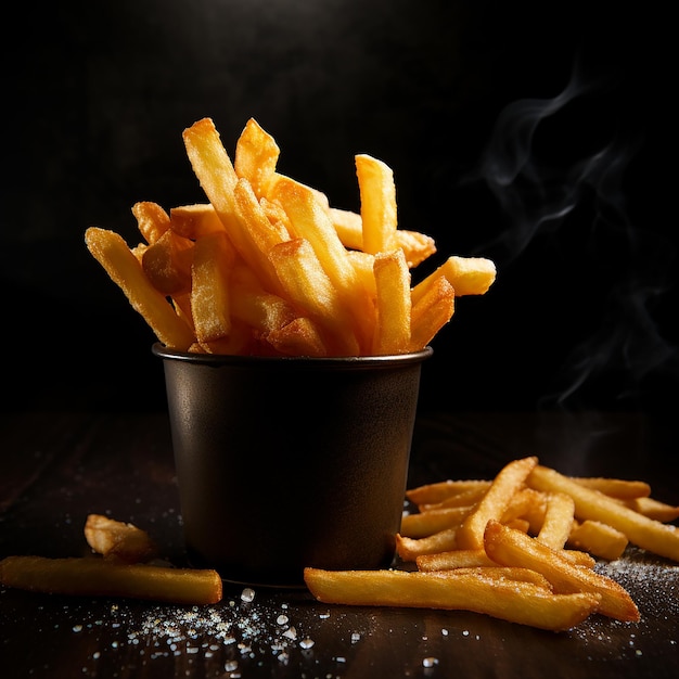 French Fries on Black Table in Dim Light