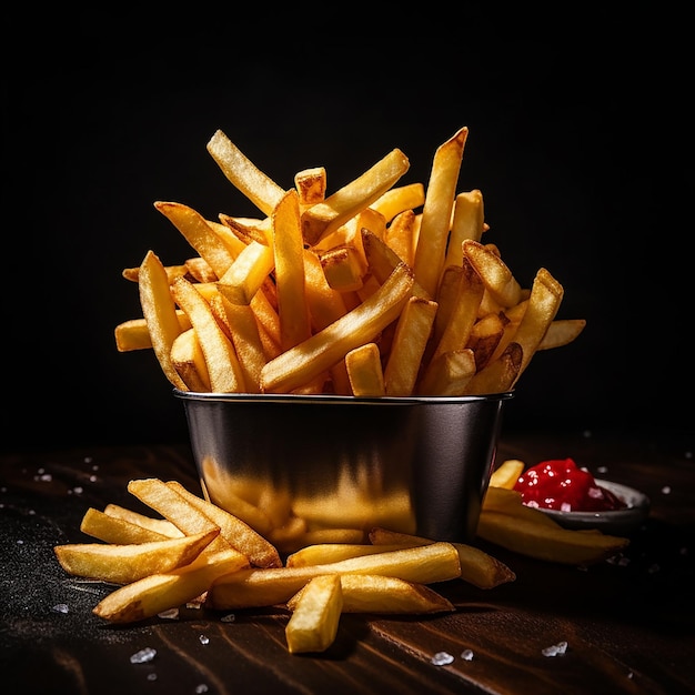 French Fries on Black Table in Dim Light