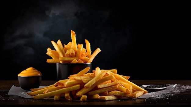 French Fries on Black Table in Dim Light