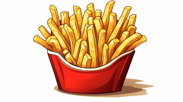 Photo french fries cartoon detailed clip art white background generative ai