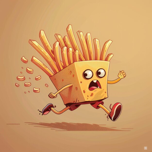 Photo french fries character running away