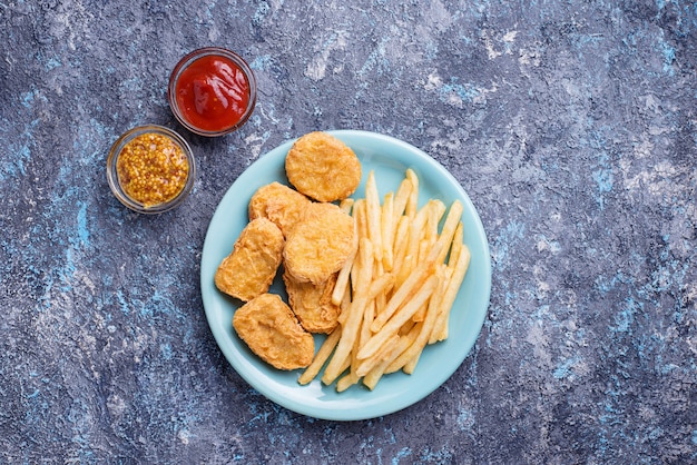 French fries and chicken nuggets 