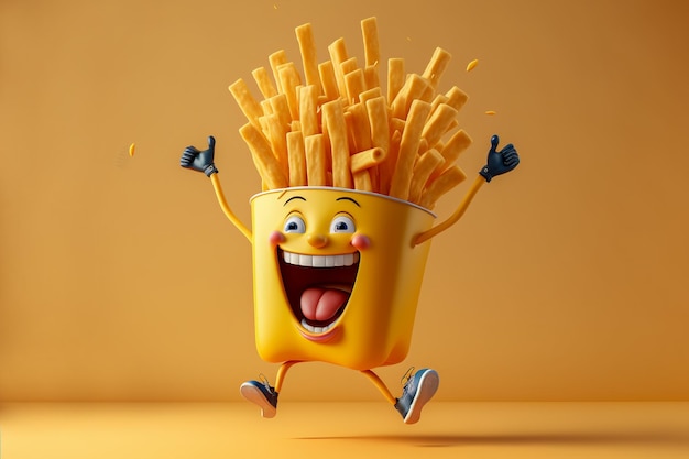 French fries cute happy jumping character Generative AI