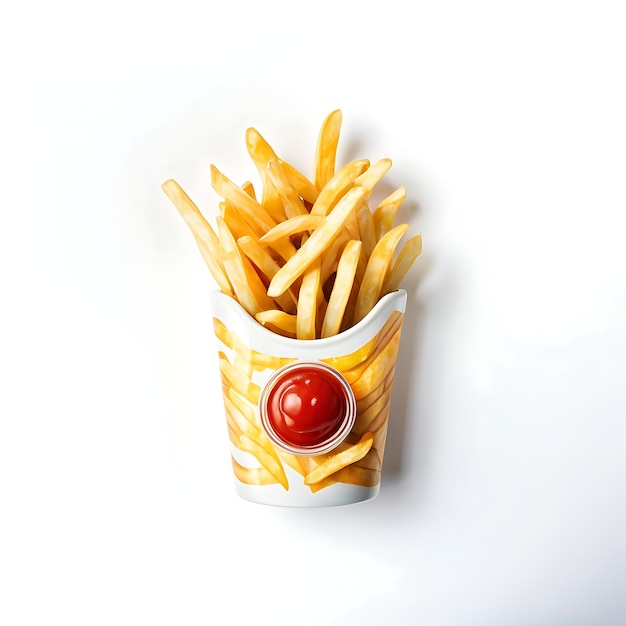 Photo french fries and ketchup on white background