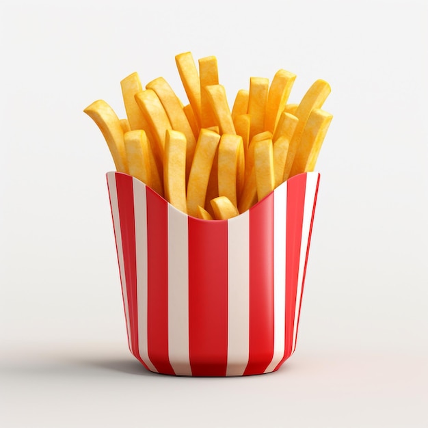 French fries in a paper cup on a white background