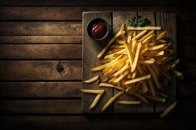 French fries or potato chips with sour cream and ketchup