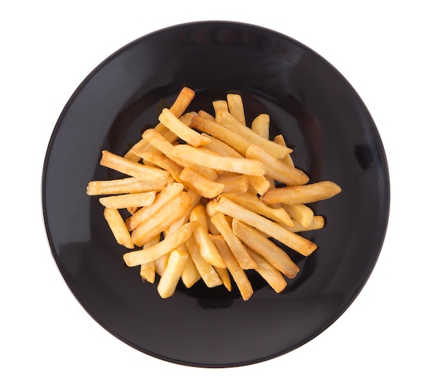 French fries potatoes on a dish isolated on white background