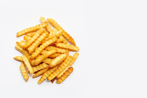 French fries on white background.