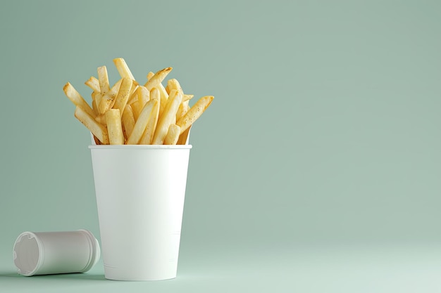 Photo french fries with food package and disposal cup