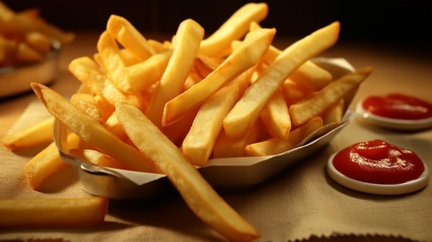 French fries with ketchup fast food concept unhealthy food