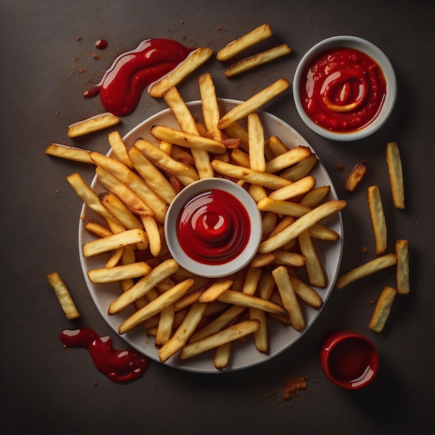 French fries on wood table generated by Ai