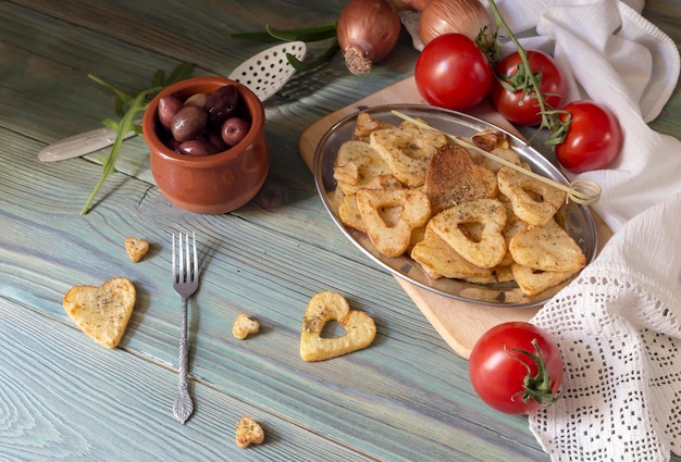 French fries on a wooden table