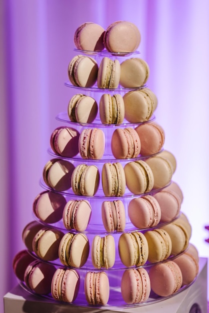 French macaroons Candy bar on wedding feast Wedding sweets