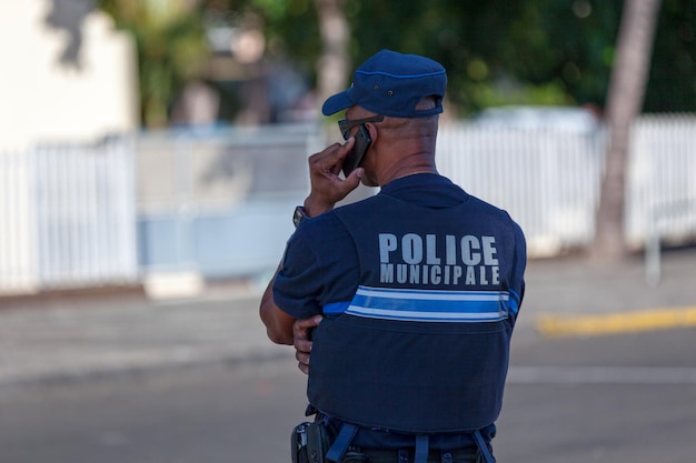 French municipal policeman in bulletproof vest