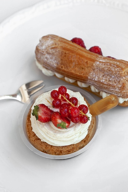 French pastries on a white plate