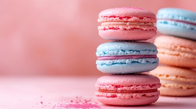 French Pastry Artistry Showcased in a Background of Soft Pastels Delicious and Vibrant Macarons Concept French Cuisine Pastry Artistry Soft Pastel Colors Macarons Food Photography