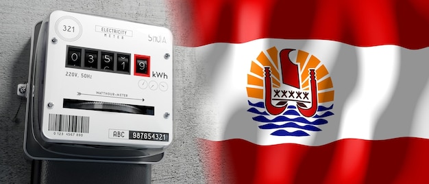 French Polynesia country flag and energy meter 3D illustration