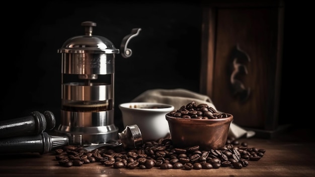 French press machine to make coffee beans