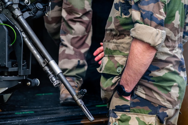 French soldier working in camouflage uniform french army