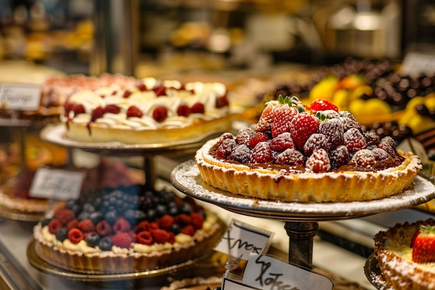 French sweet bakery pastry display