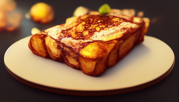 Photo french toast with honey syrup on wooden table generative ai