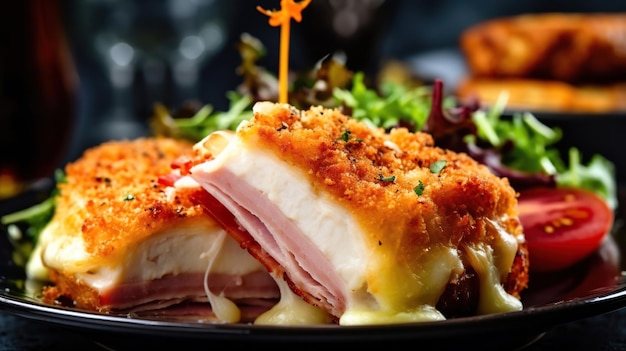 French traditional cuisine chicken cordon bleu with cheese and ham Generative Ai