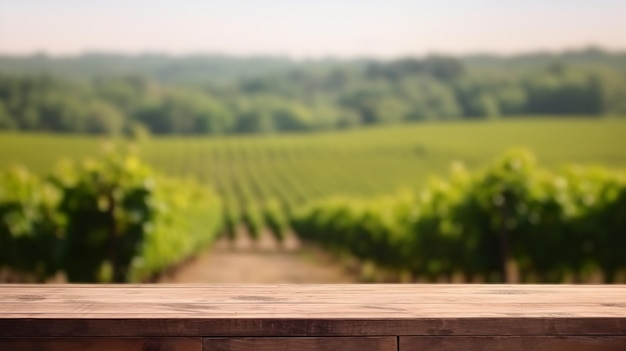 A French vineyard serves as the clouded foundation for an cleanse wooden table Creative resource AI Generated