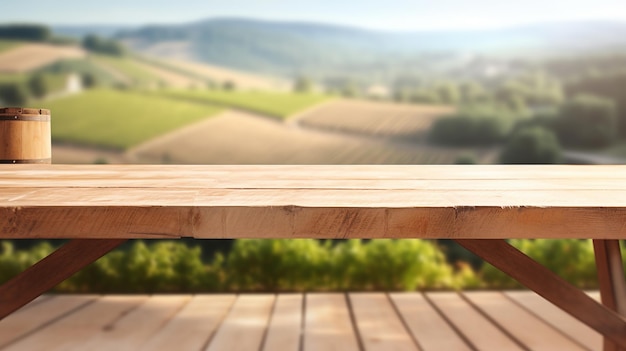 A French vineyard serves as the clouded foundation for an cleanse wooden table Creative resource AI Generated